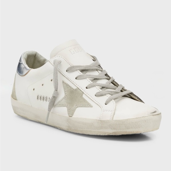 Golden Goose Shoes - Golden Goose White Leather Sneakers with Gray Star and Silver Heel Tab